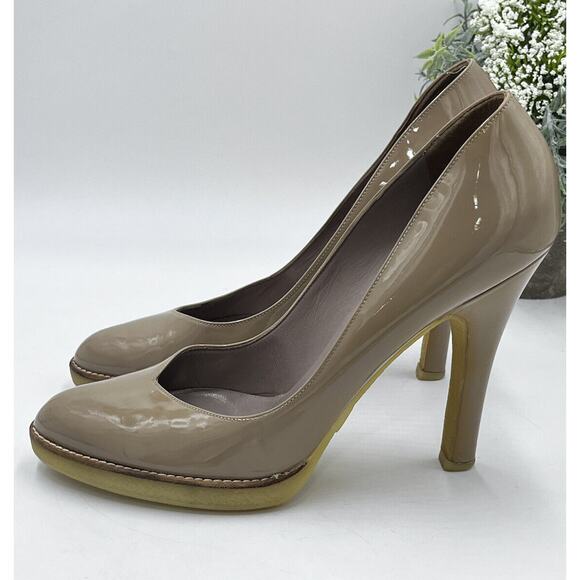 Gucci Beige Nude Vernice Diamond Nude Patent Leather Heels Pumps Rubber US Sz 9 - Picture 6 of 16